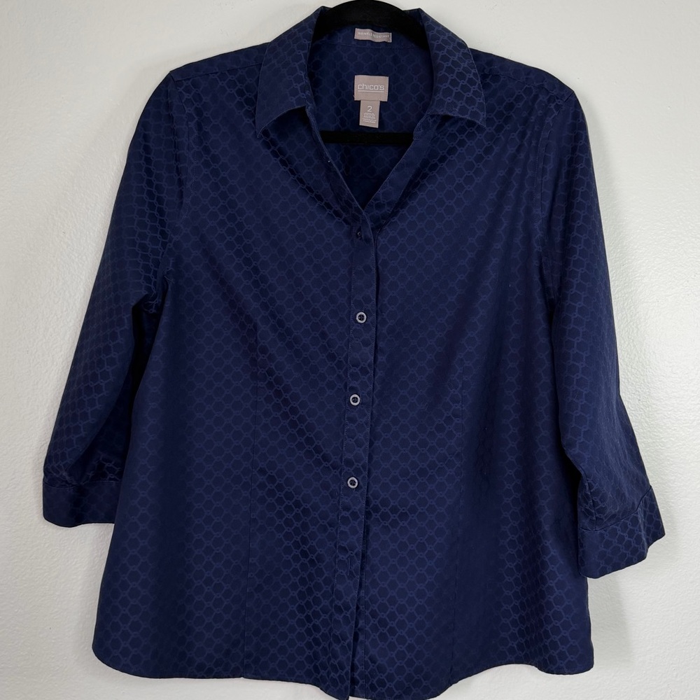 Chico's Deep Navy Textured Button-Front Blouse